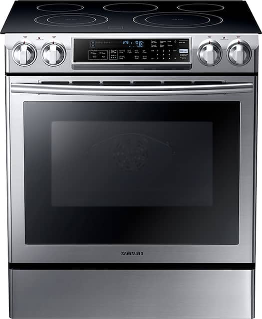 Samsung 5 8 Cu Ft Self Cleaning Slide In Electric Convection Range Stainless Steel Ne58f9500ss Best Buy