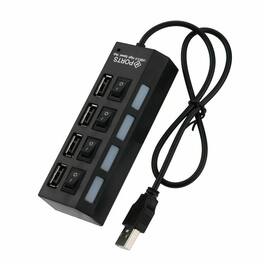 Stock Preferred - 4-Port USB 2.0 High-Speed Multi Charger Hub with ON/OFF Switch – Black - Black