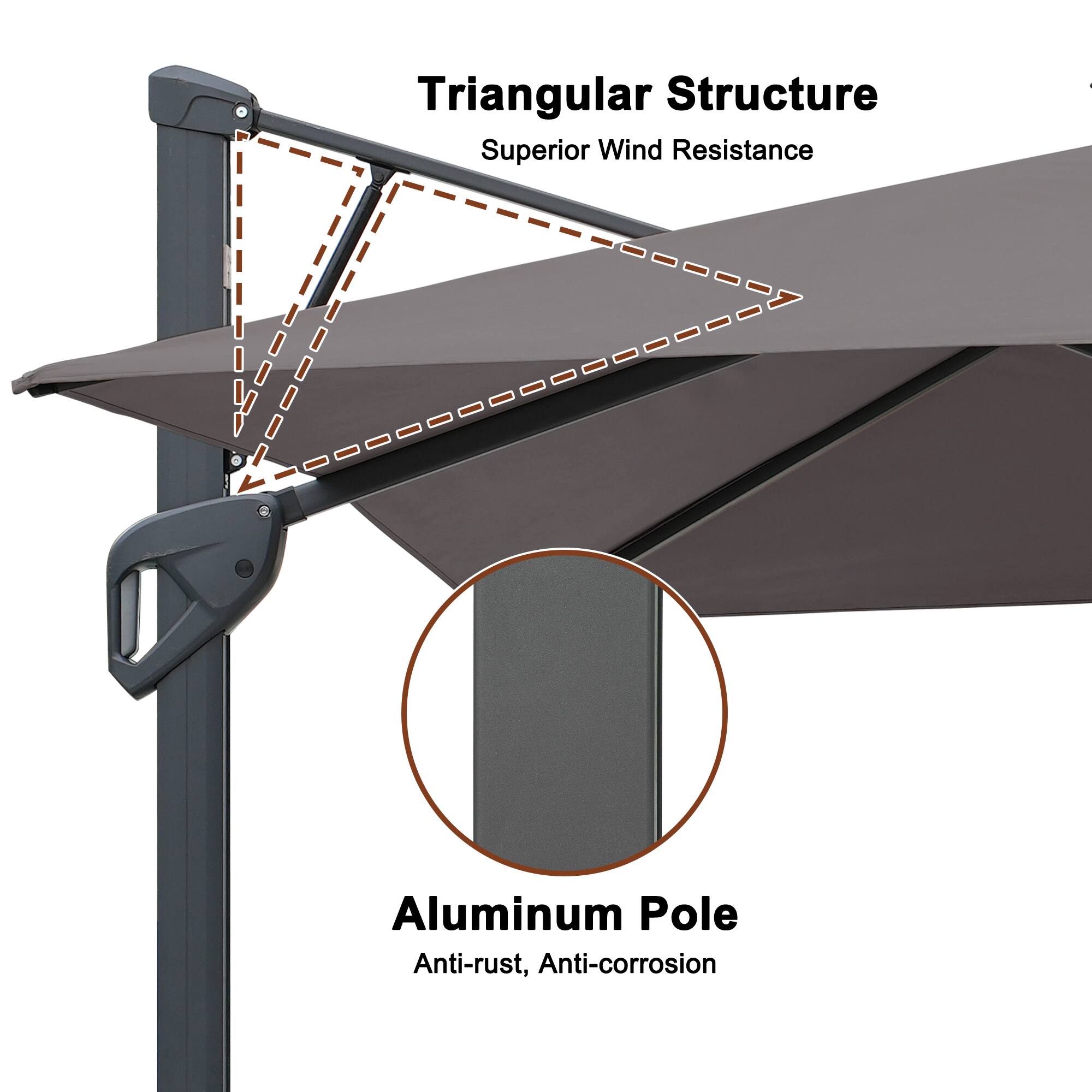 Triangular Structure  
Superior Wind Resistance  

Aluminum Pole  
Anti-rust, Anti-corrosion