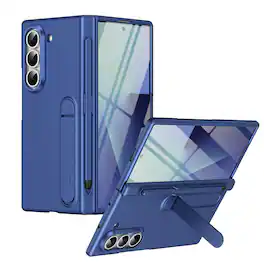 Dteck - for Samsung Galaxy Z Fold6 Matte Hard PC Case,Shockproof Hinge Cover Bulit in Screen Protector+Stylus+Kickstand - Deepblue