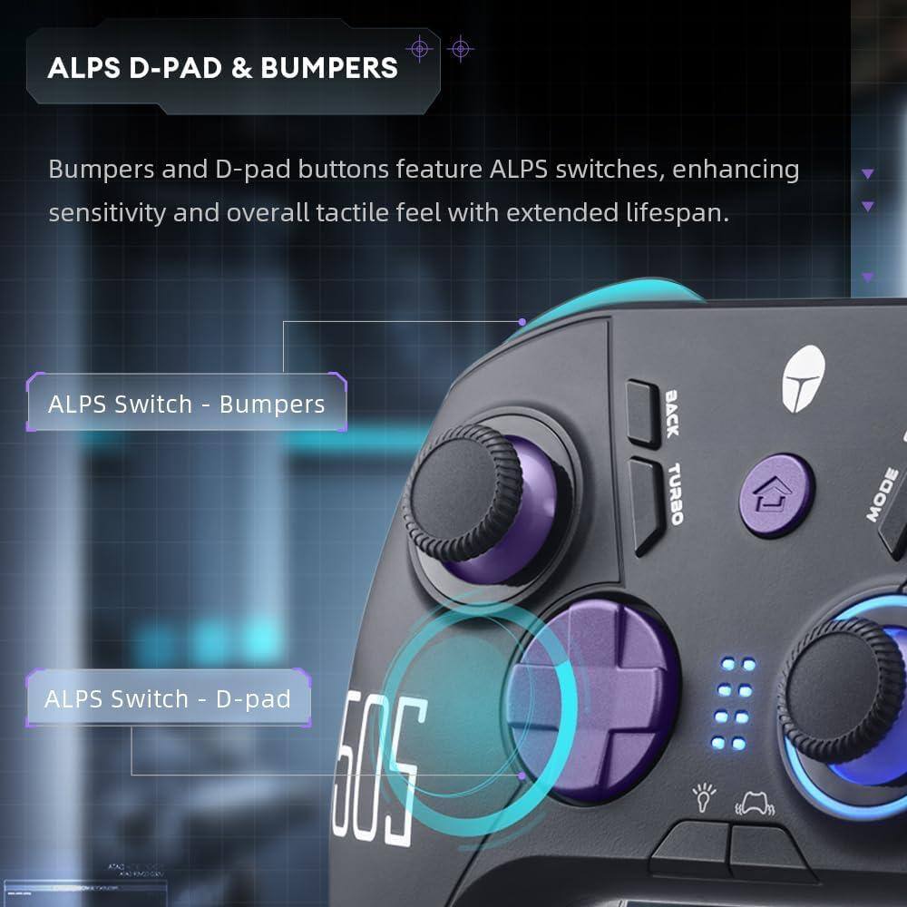 ALPS D-PAD & BUMPERS

Bumpers and D-pad buttons feature ALPS switches, enhancing sensitivity and overall tactile feel with extended lifespan.

ALPS Switch - Bumpers

ALPS Switch - D-pad