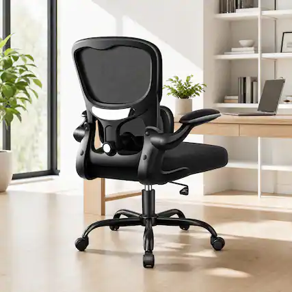 Front. Brick Attic - Ergonomic Mesh Desk Office Chair with Adjustable Lumbar Support, Flip Up Armrests,High Elastic Back for Home Office - Black.