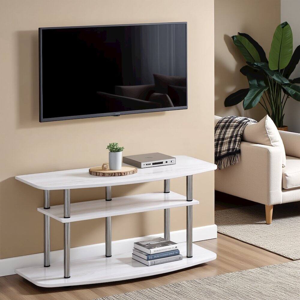 Alt View 2. FurniFact - White Wood 50 Inch TV Stand with 3-Tier Shelves, Modern TV Console - Brown.