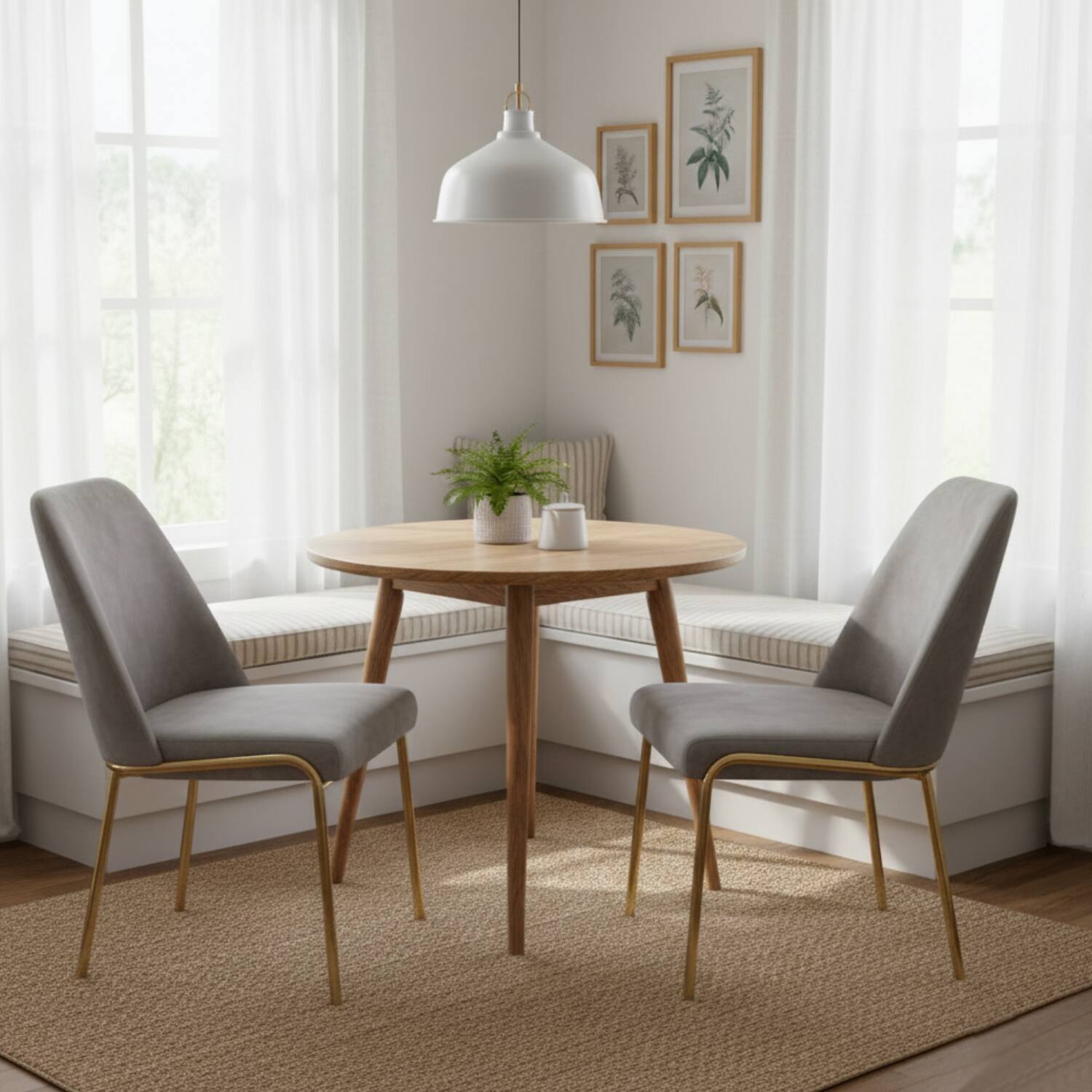 Angle. LeisureMod - Lumen Modern Upholstered Dining Chair with Curved Back & Gold Steel Legs - Accent Side Chair - Grey Boucle.