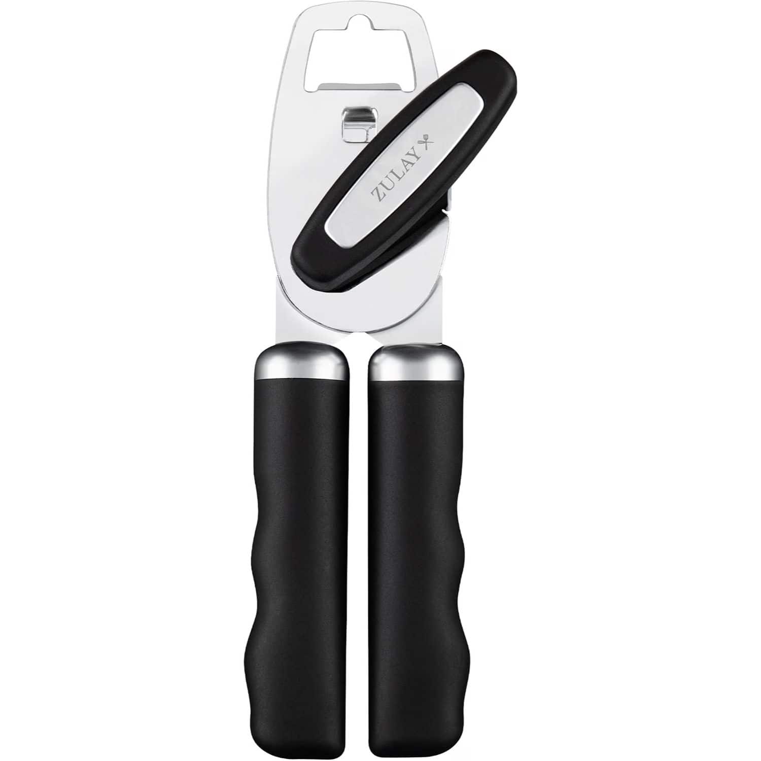 Zulay Kitchen - Heavy Duty Stainless Steel Manual Can Opener with Turn Knob & Comfy Soft Grip Handles - Black