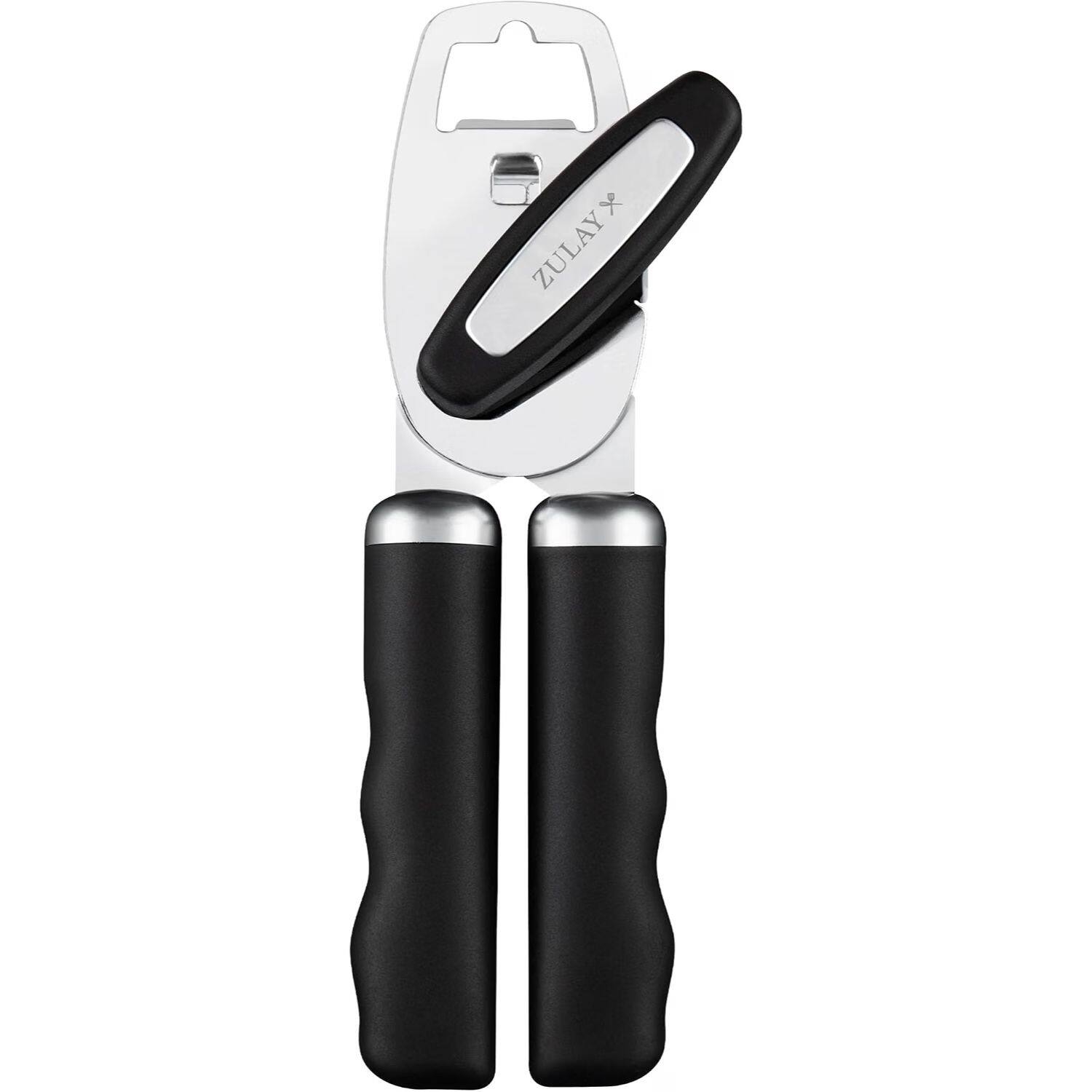 Front. Zulay Kitchen - Zulay Kitchen Heavy Duty Stainless Steel Manual Can Opener with Turn Knob & Comfy Soft Grip Handles - Black.