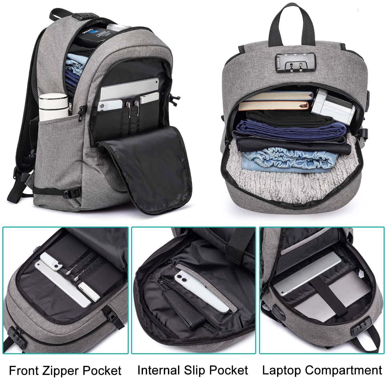 Back. Live At Space - Large Travel Laptop Backpack Water Resistant Anti theft 17inch Bag With Usb Charging Port And Lock Big Business For Men - Black-15.6.