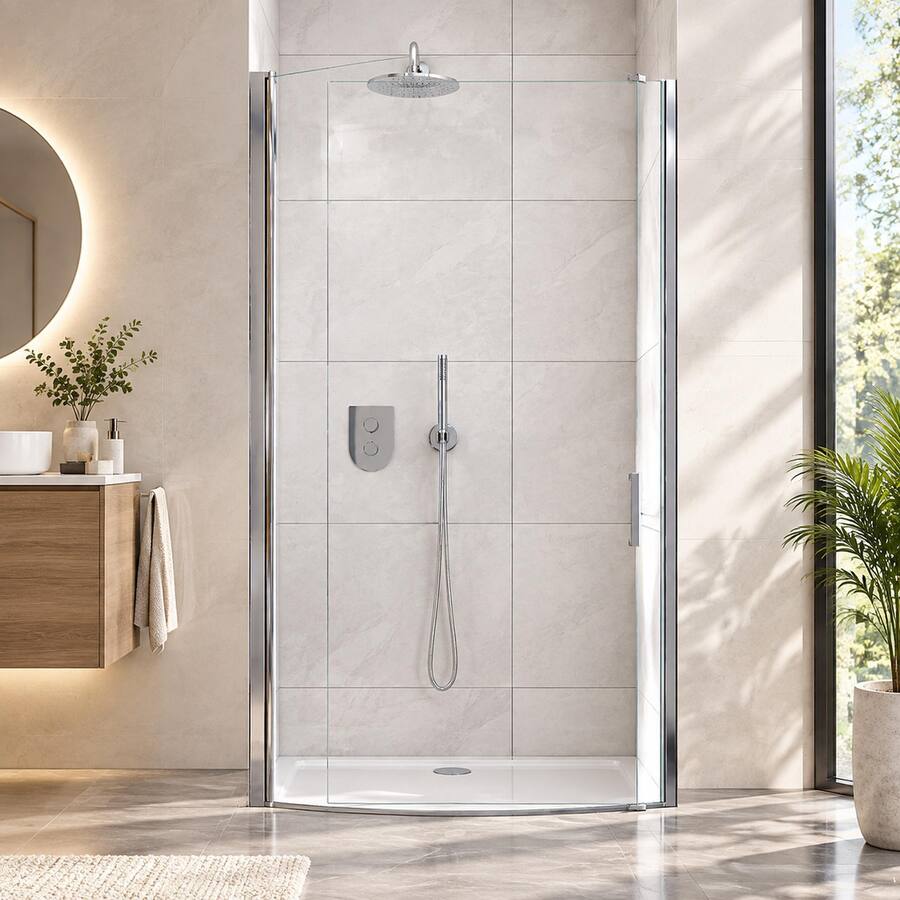 Circular Shower RYHNUYNE 30 In W X 72 In H Semi Frameless Circular Pivot Shower Door, 1 ...
