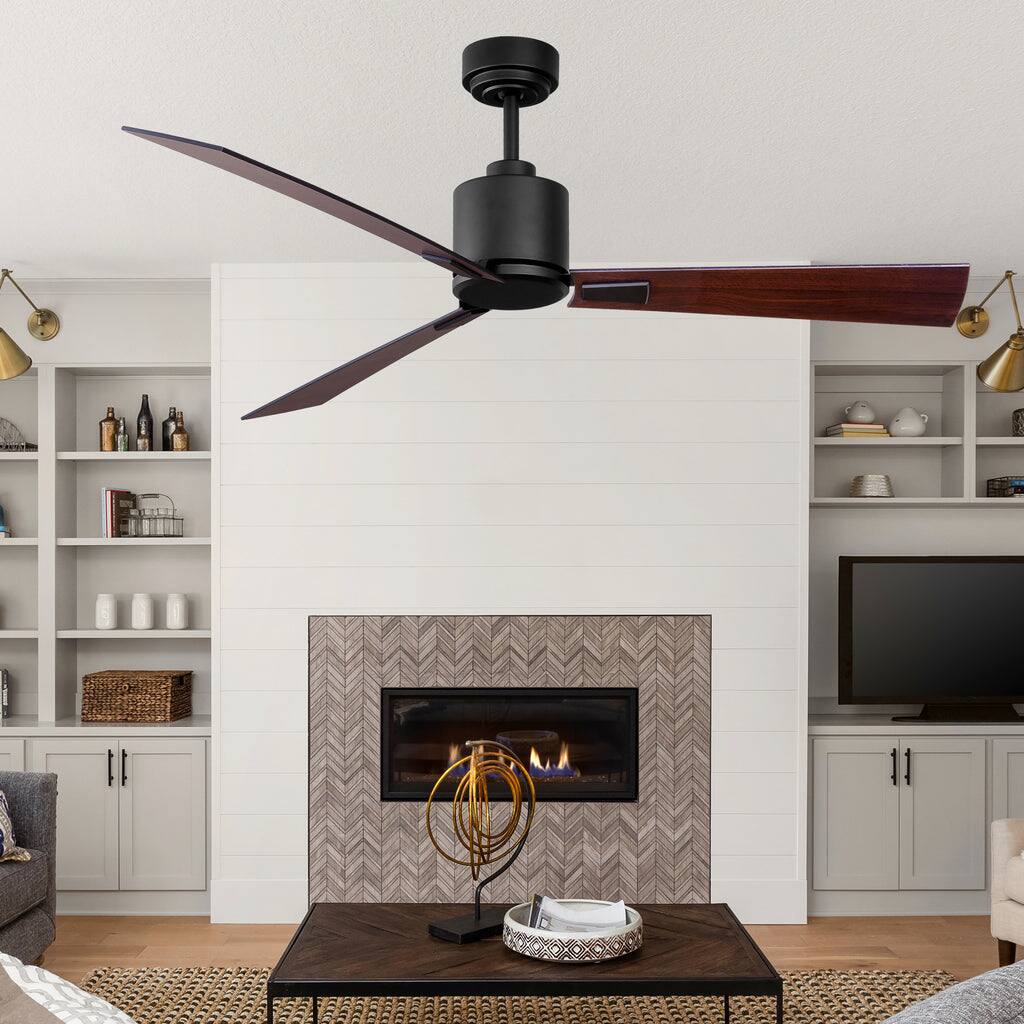 Alt View 6. iLIVING - 56-Inch Quiet BLDC Indoor Ceiling Fan with Remote Control, 3 Blades 6 Speeds, 6300 CFM, Wood Finish - Black.