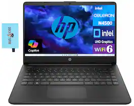 HP - 14 Laptop 14.0 HD (Intel Celeron N4500, 16GB DDR4, 512GB PCIe SSD, Intel UHD, Win 11 Pro) w/USB Hub - Jet Black