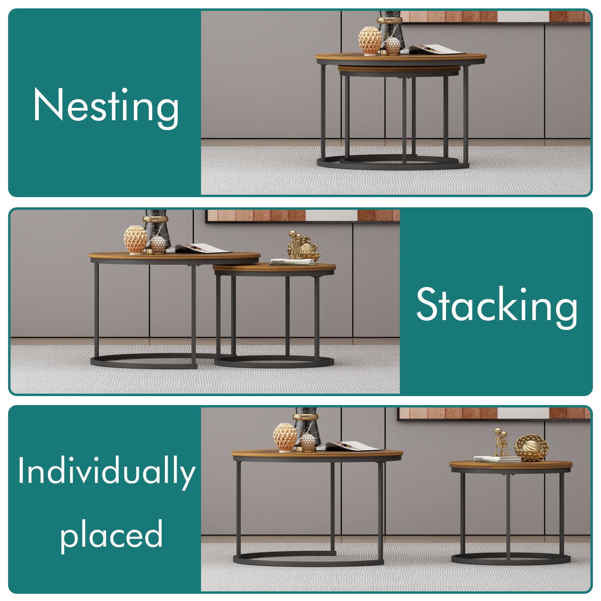 Z Edge Modern Coffee Table, Nesting Round Table Set of 2, Side Table ...