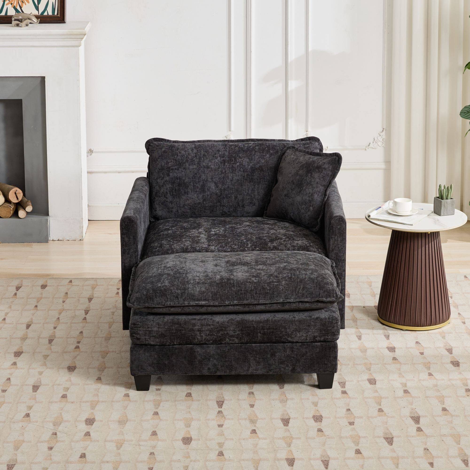 Angle. GOODSILO - Modular Sofa Ottoman with Adjustable Backrest and Double Layer Cushion for Modern Living Spaces - Black.