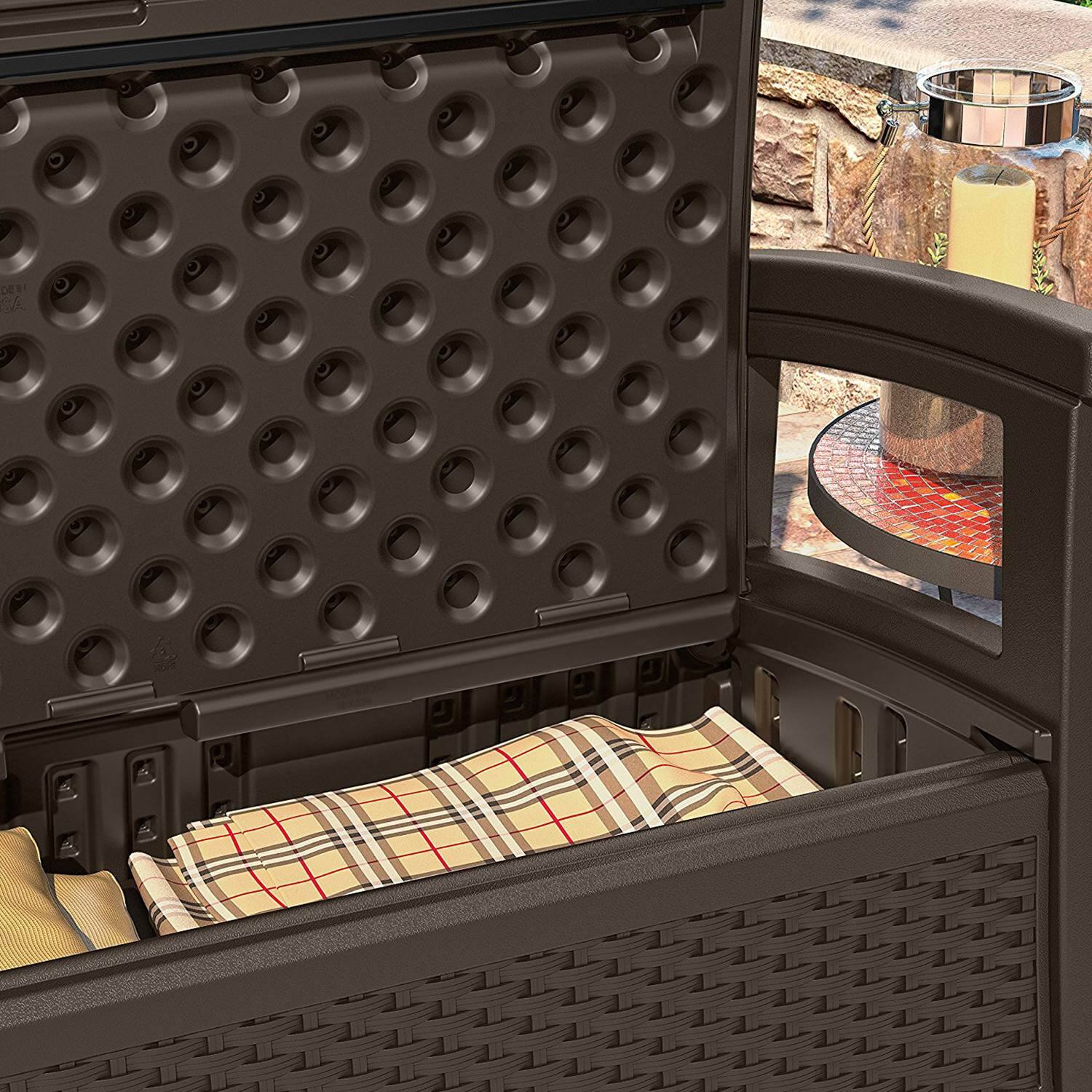 Alt View 2. Suncast - Suncast Elements BMWB5000 Resin Wicker Design Loveseat with Storage Area, Java - Java.