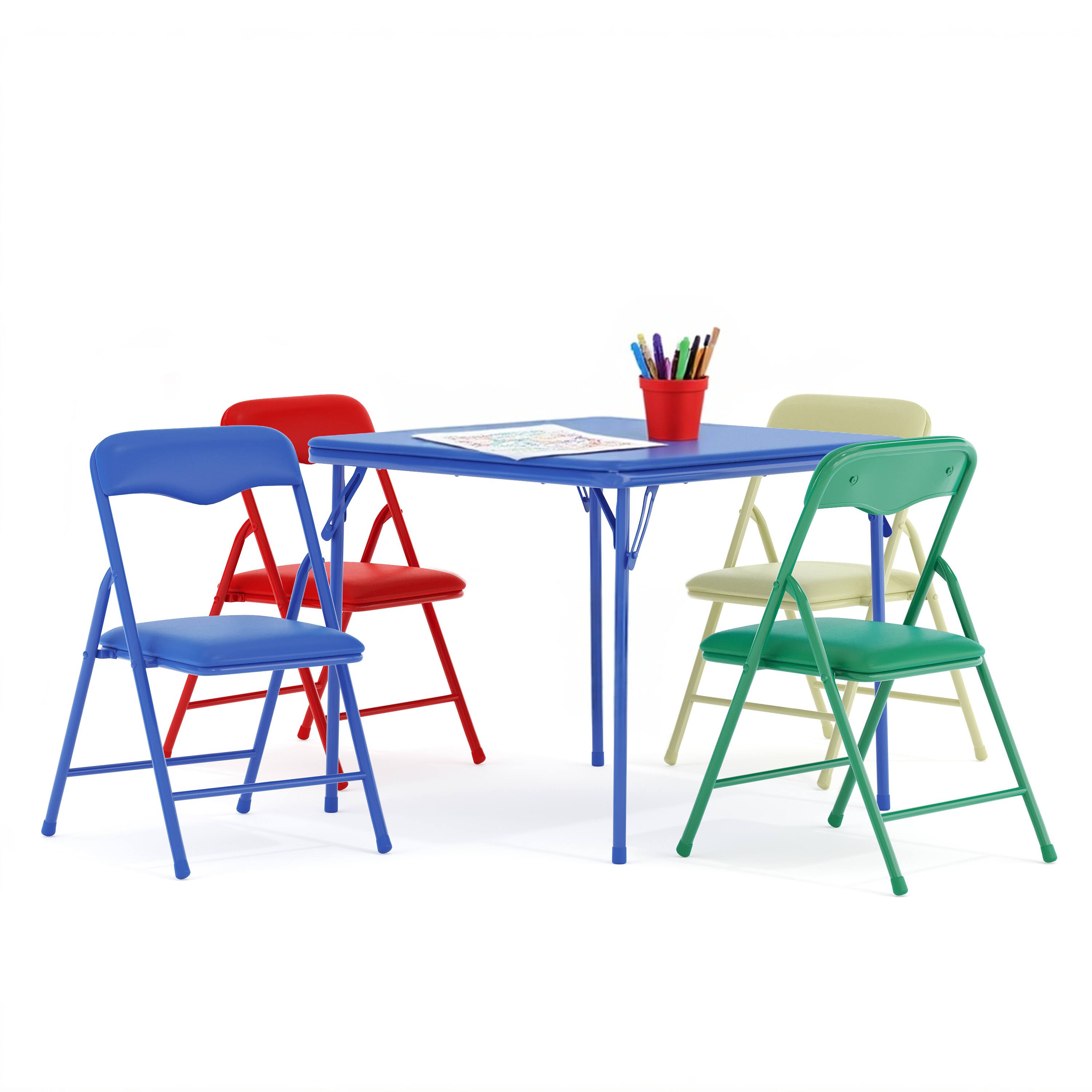Alt View 6. Emma + Oliver - Kids 5 Piece Folding Table and Chair Set - Kids Activity Table Set - Blue.