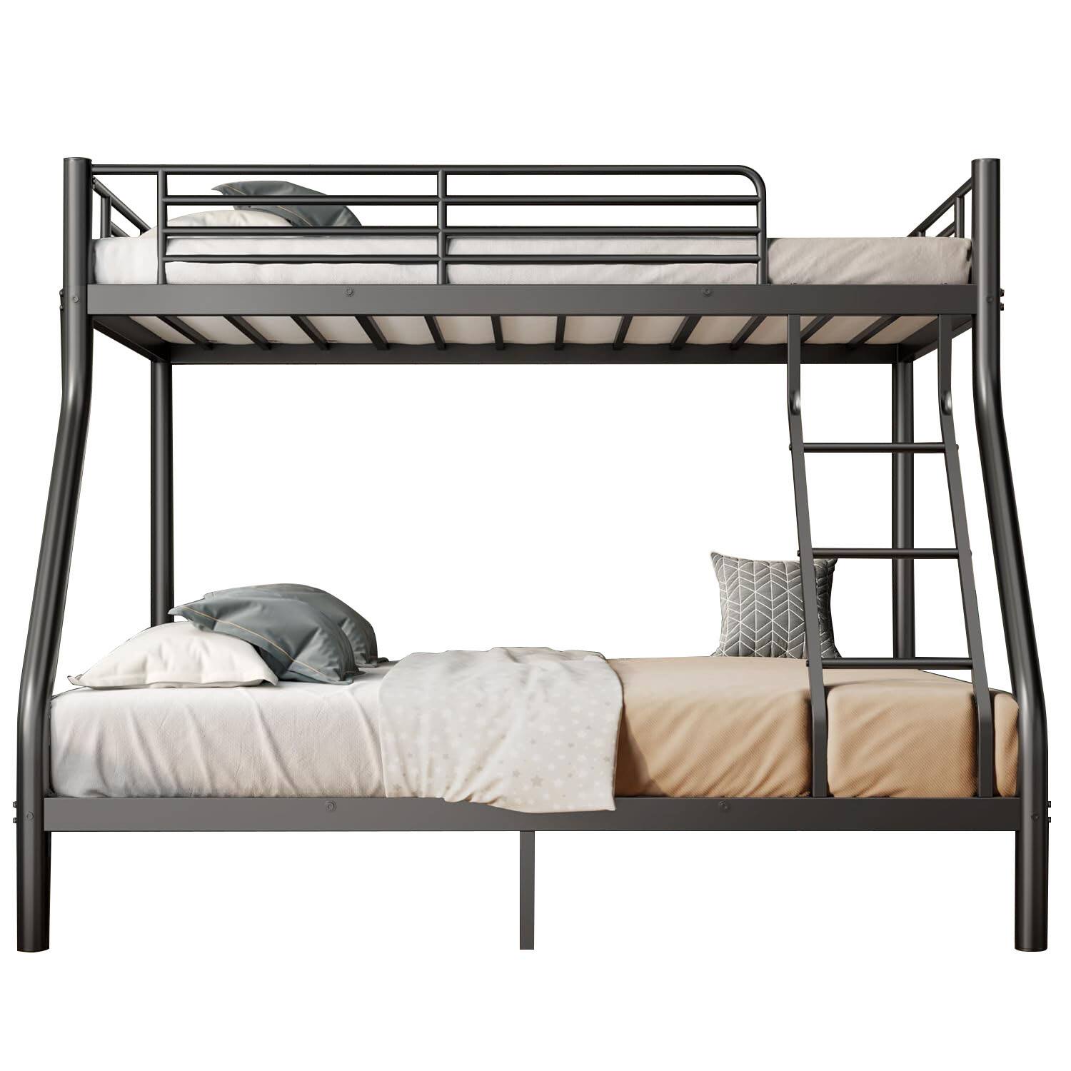 Front. Decksplore - Bunk Beds Twin Over Full Size, Heavy Duty Bunk Beds with Bottom Space & Guardrail Metal Bunk Bed Frame - Black.