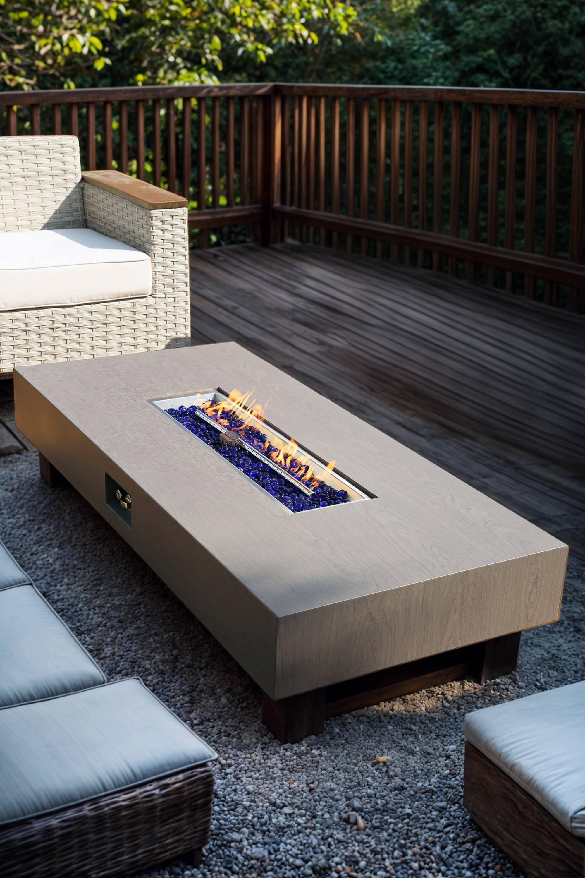 Alt View 7. PexFix - 60 in. Contemporary Rectangle Gas Fire Pit Table with Rain Cover – Stylish Heater for Modern Patios & Backyard Lounging - Grey.