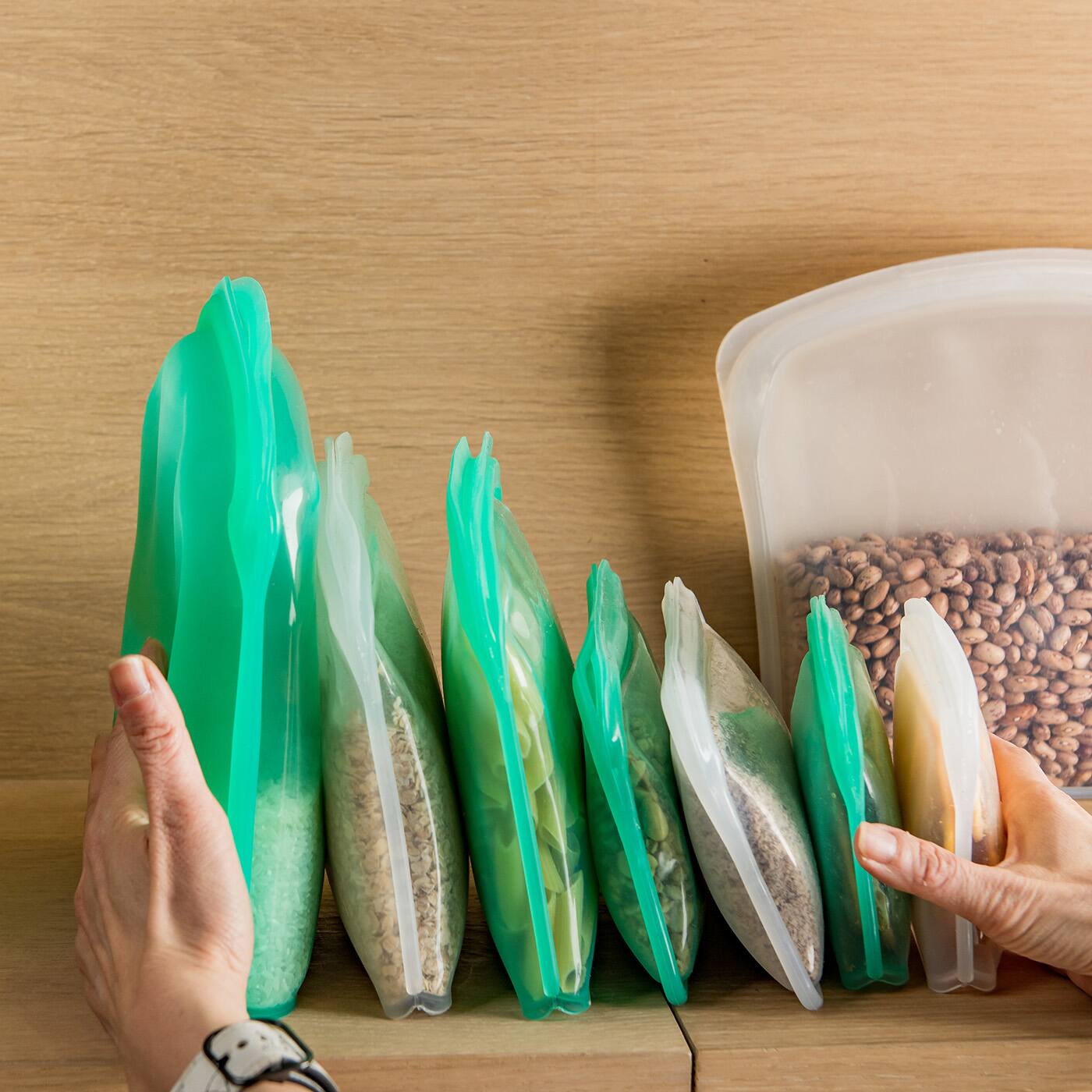 Alt View 4. Cuisipro - Pack-It Silicone Reusable Storage Bag, Set of 2, 200ml/6.75 oz, Green - Green.