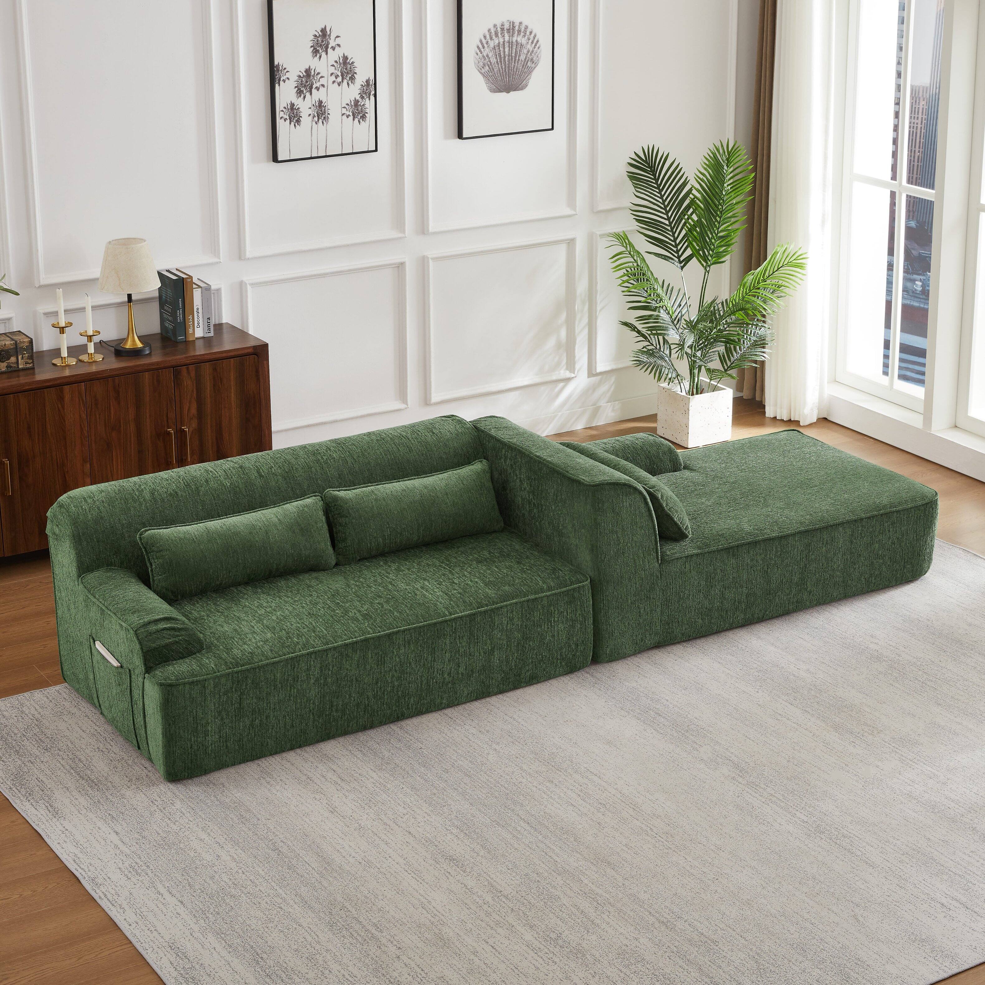 Alt View 5. Aukfa - Chenille L-Shape Sectional Sofa-Minimalist, Sleeper Couch for Living Room, Apartment, Reception-No Assembly - Green.
