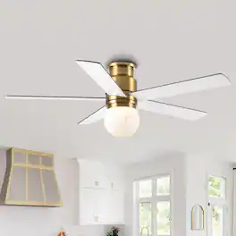 Parrot Uncle - 52" Low Profile Ceiling Fan with 3CCT Dimmable LED Light and Remote - Gold