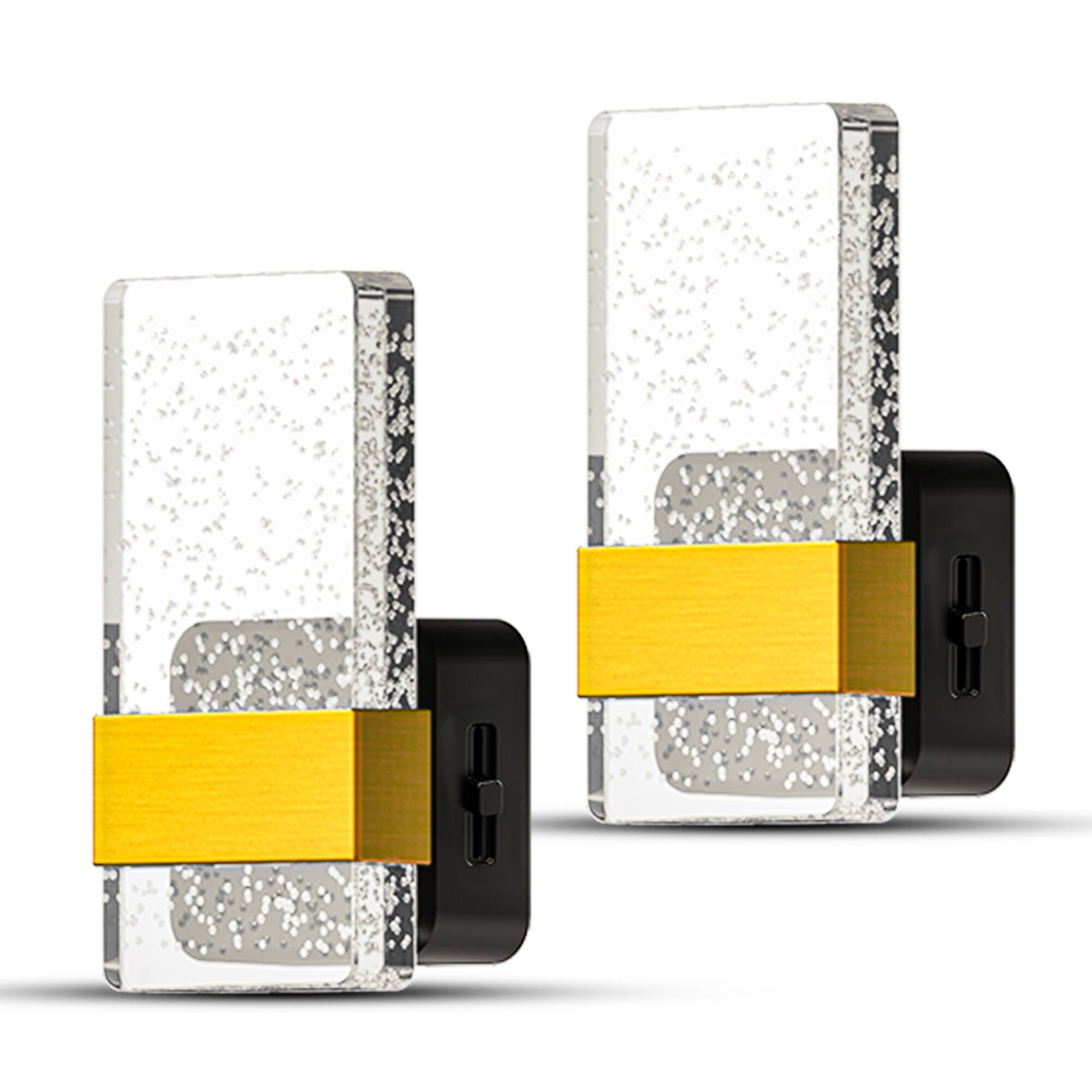 Front. Jandcase - JANDCASE 2-Pack 1W  Plug-in Night Light, 5000K Daylight White, Acrylic Square Pillar,Up/Down Light, - Black and Gold.