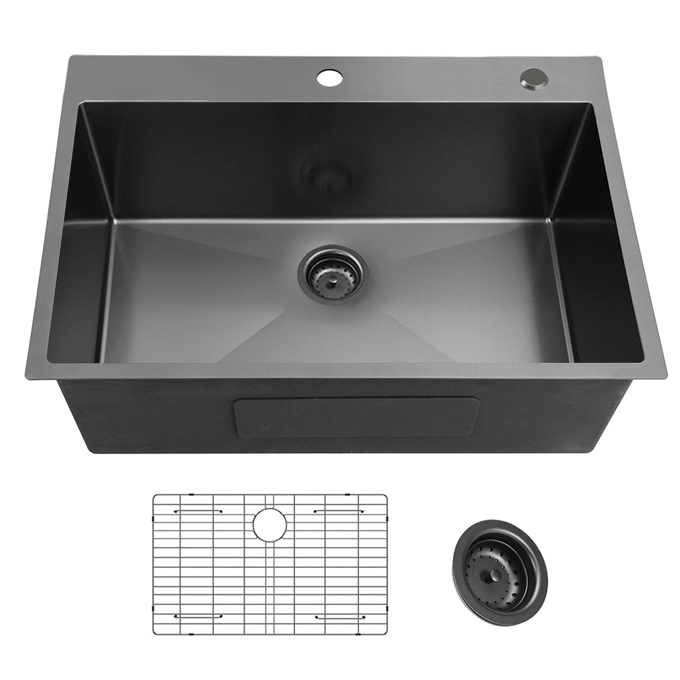 Angle. Siljoy - 33x22 Inch Gunmetal Black Topmount 18 Gauge  304 Stainless Steel Kitchen Sink - Gunmetal Black.