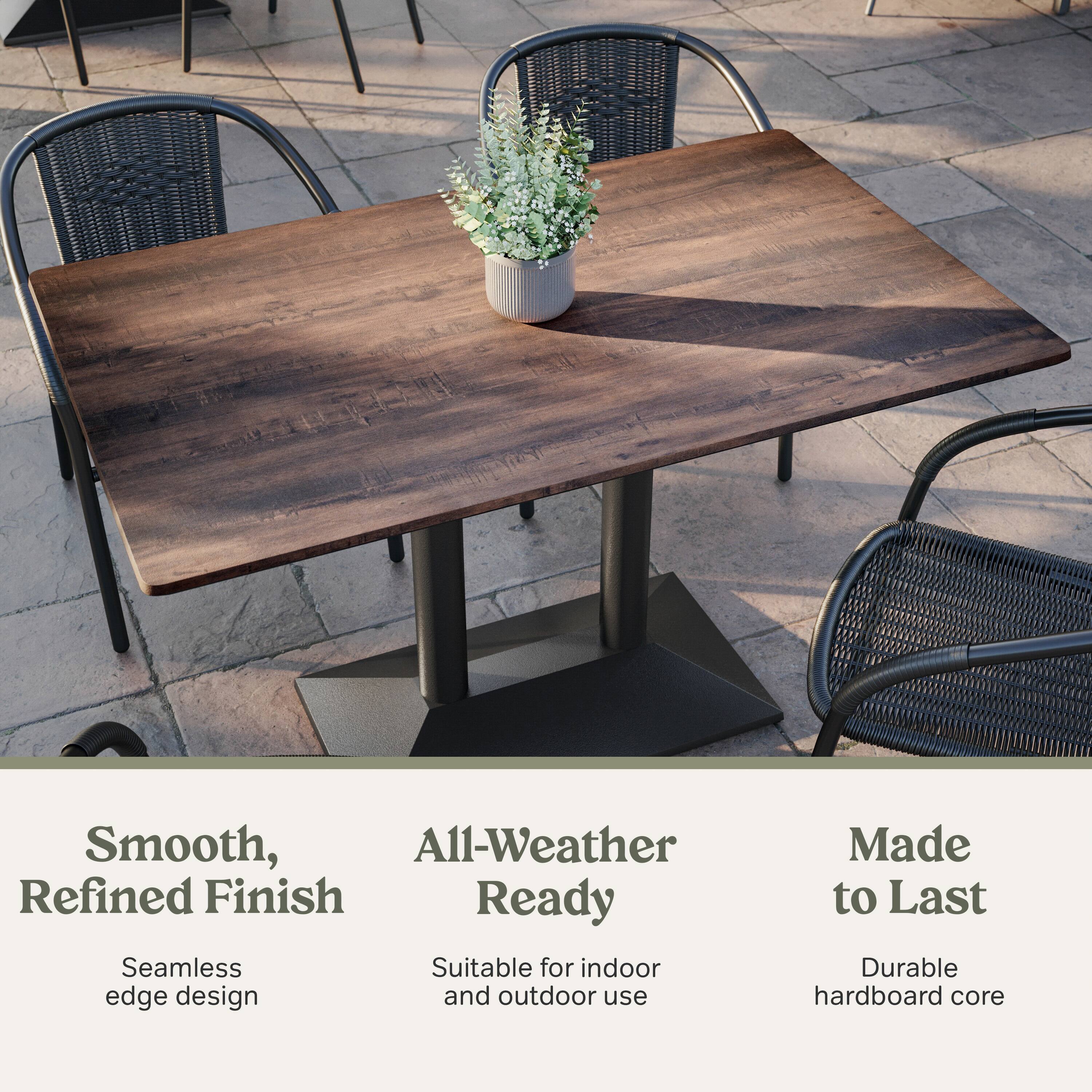 Smooth, Refined Finish  
Seamless edge design  

All-Weather Ready  
Suitable for indoor and outdoor use  

Made to Last  
Durable hardboard core