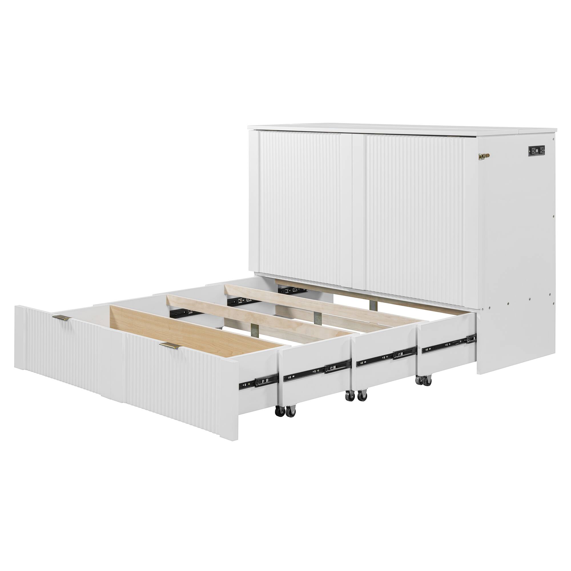 Alt View 4. Tiramisubest - Full Size Murphy Bed with Drawer, Sockets, USB, Pulley, White, Plywood, 76x57x42 inches, 208 lbs - White.