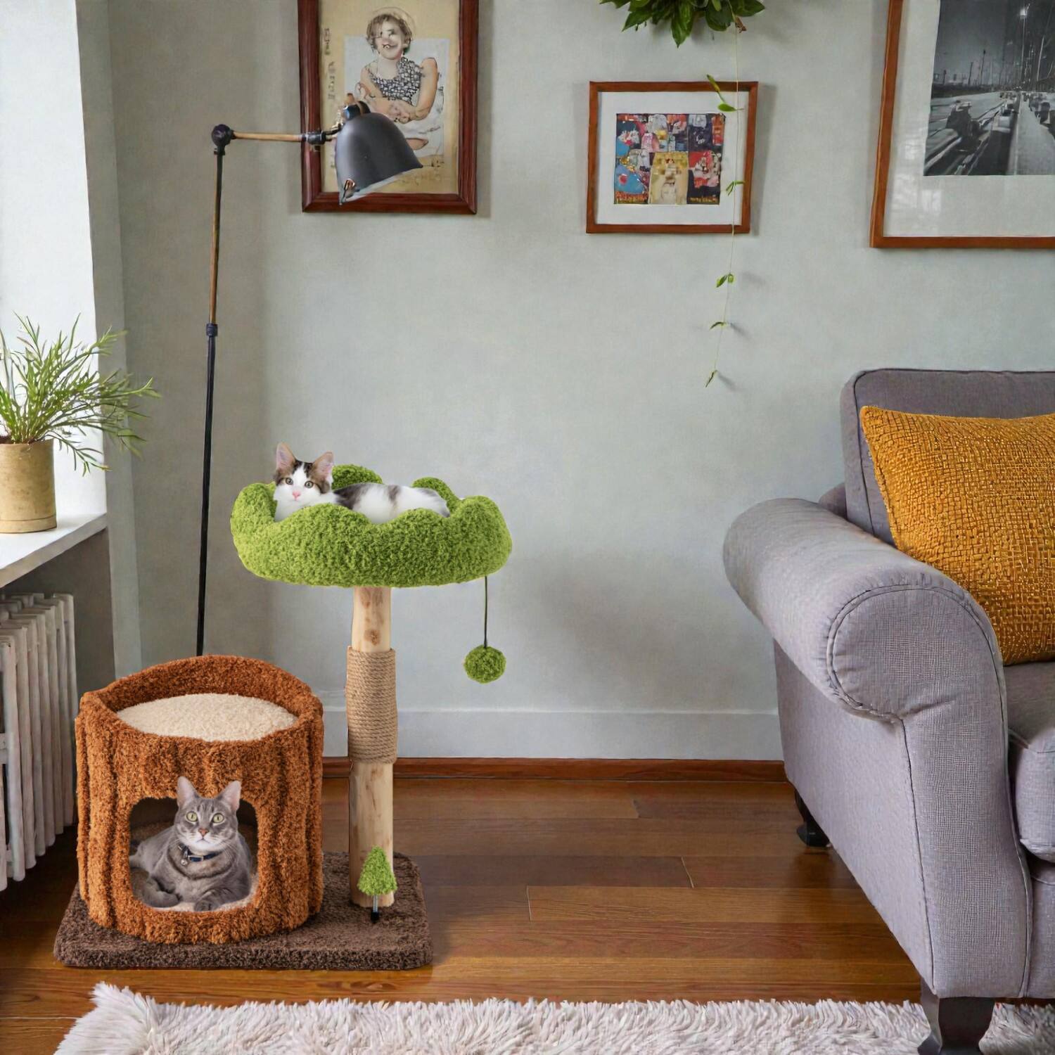Front. BreeBe - Versatile Cat Tower with Sisal Scratch Posts and Elevated Lounge - Brown.
