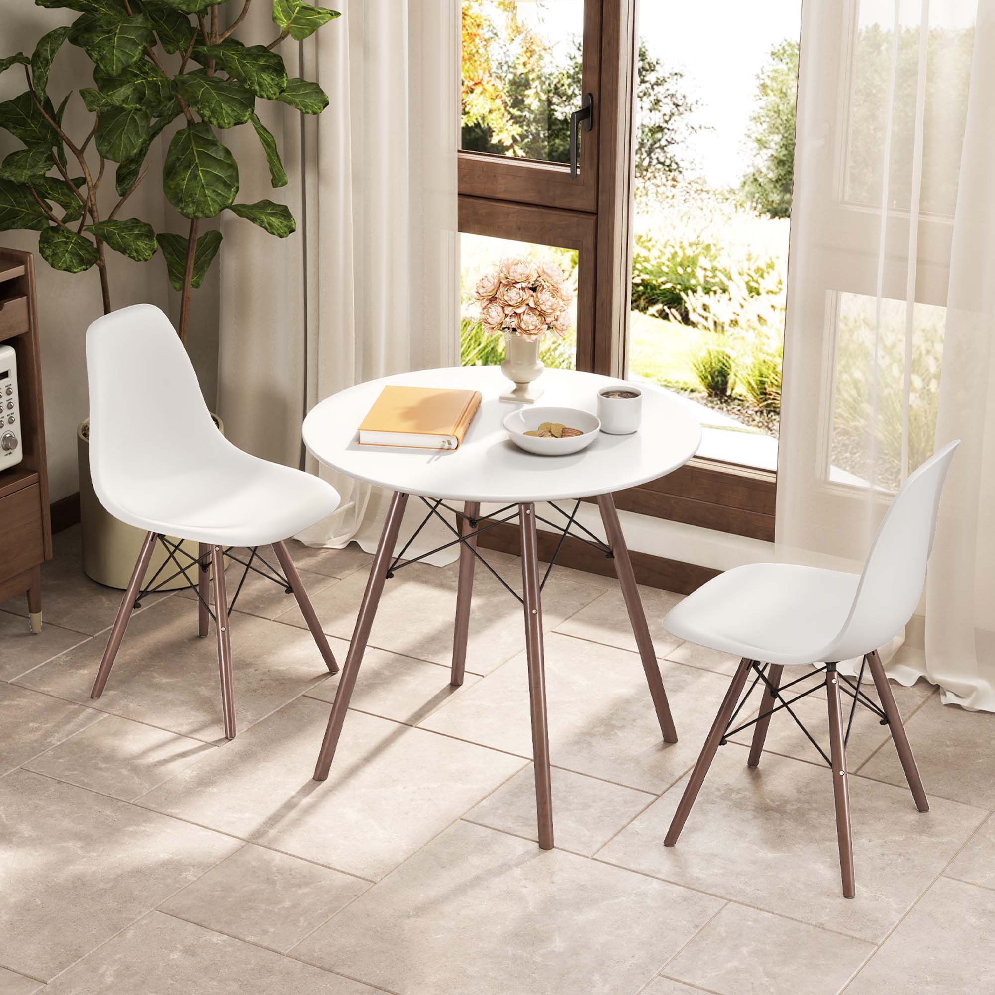 Alt View 4. Costway - Costway Dining Table Set Modern 5 PCS For 4 Round Dining Room Table Set with Solid Wood Leg - Brown.