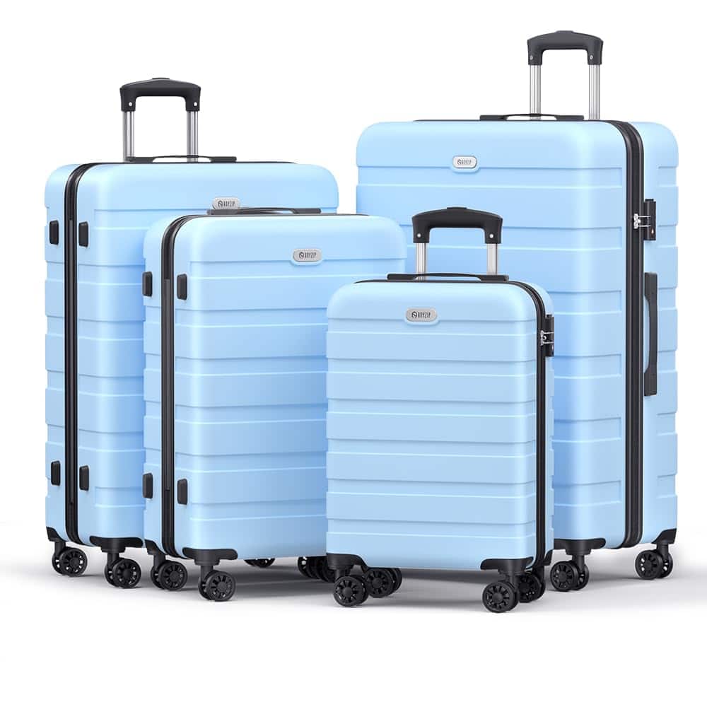 Brick Attic - 4 Piece Luggage Sets Hardshell Suitcase Set PC ABS Lightweight Travel Suitcases with 4 Double Spinner Wheels TSA Lock - Light blue
