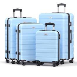 Brick Attic - 4 Piece Luggage Sets Hardshell Suitcase Set PC ABS Lightweight Travel Suitcases with 4 Double Spinner Wheels TSA Lock - Light blue