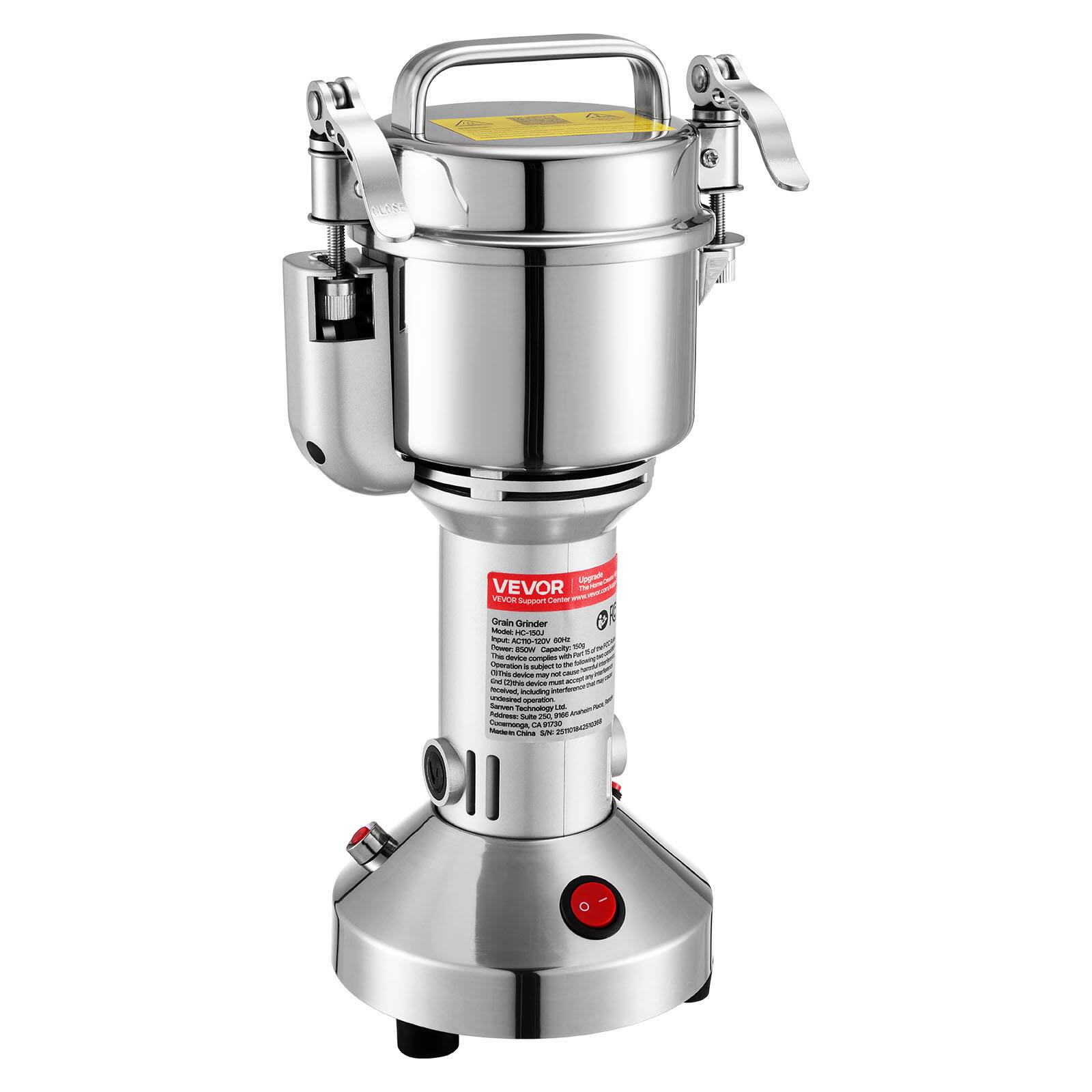 Upgrade VEVOR VEVOR Support Center  
Grain Grinder Model: HC-150J  
Input: ACTIO-120V 80kx lower, SSOW Capacity 200g  
This device complies with x Operation & subject to the Mc device may not 0d Cithis device MUST received, Including interfegente undesired operation.  
Senven Technology  
Address: Suite 250 3000 Cookmonga CA CA 91730  
257101842500  
Maderies China  
SAN: IKO