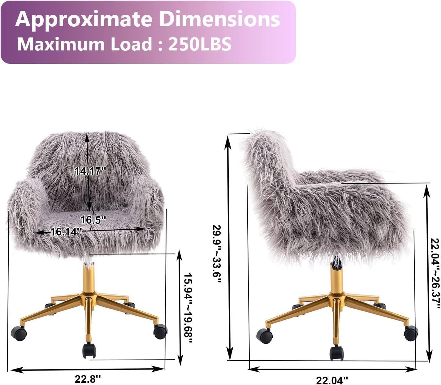 Approximate Dimensions  
Maximum Load: 250LBS  

- Width: 16.5"  
- Depth: 16.14"  
- Height: 14.17"  
- Seat Height: 15.94"~19.68"  
- Overall Height: 29.9"~33.6"  
- Base Width: 22.8"  

- Width: 22.04"  
- Depth: 22.04"~26.37"  
- Height: 29.9"~33.6"  
- Seat Height: 15.94"~19.68"  
- Overall Height: 29.9"~33.6"