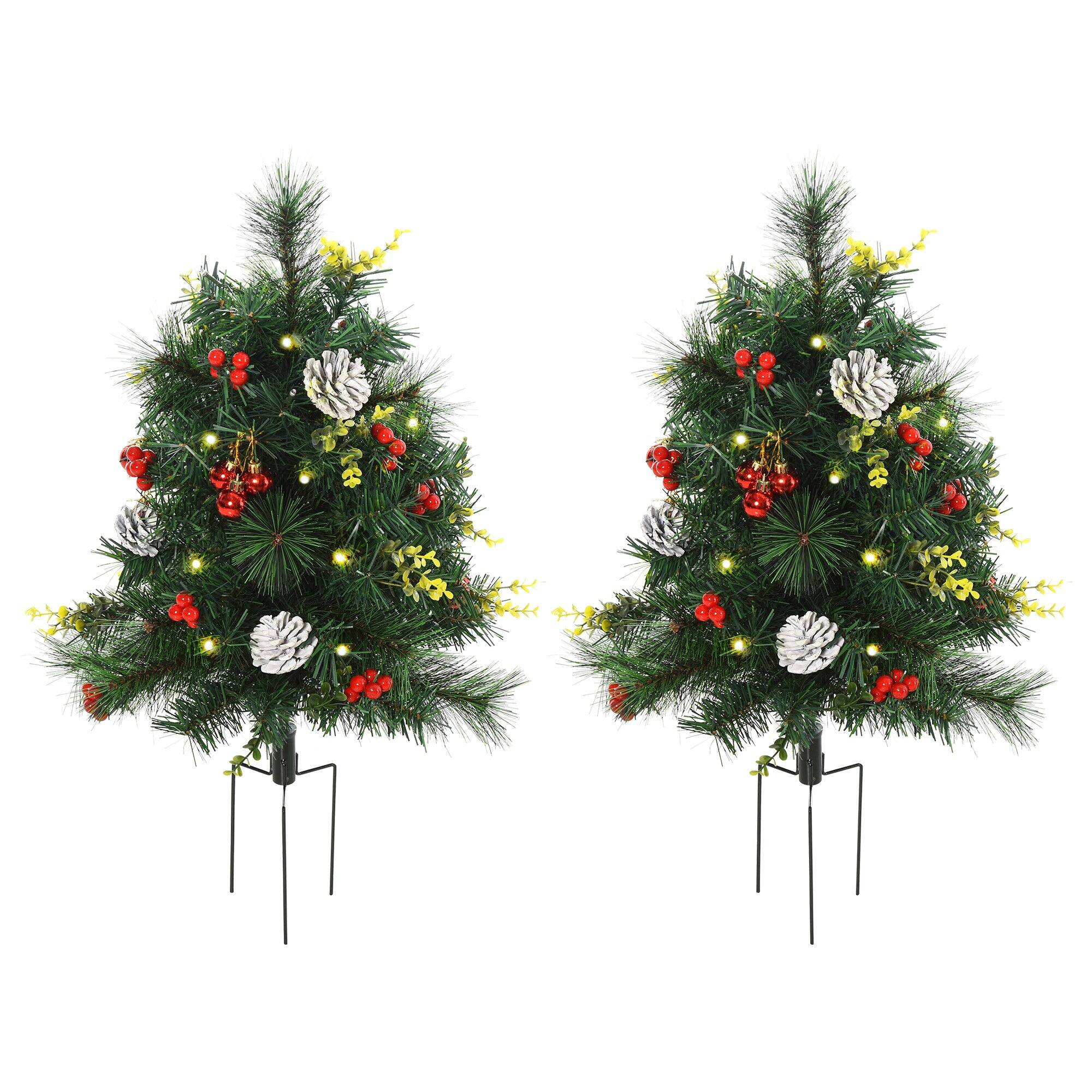 Alt View 5. Hivvago - 22.5in Christmas Tree 2-Pack Outdoor Pre-Lit Artificial Pine Cordless with 24 Warm White Lights and Stakes - Green.