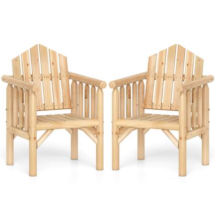 Front. Costway - Costway 2 PCS Outdoor Wood Armchair with Armrests and Reclined High Backrest for Porch - Natural.