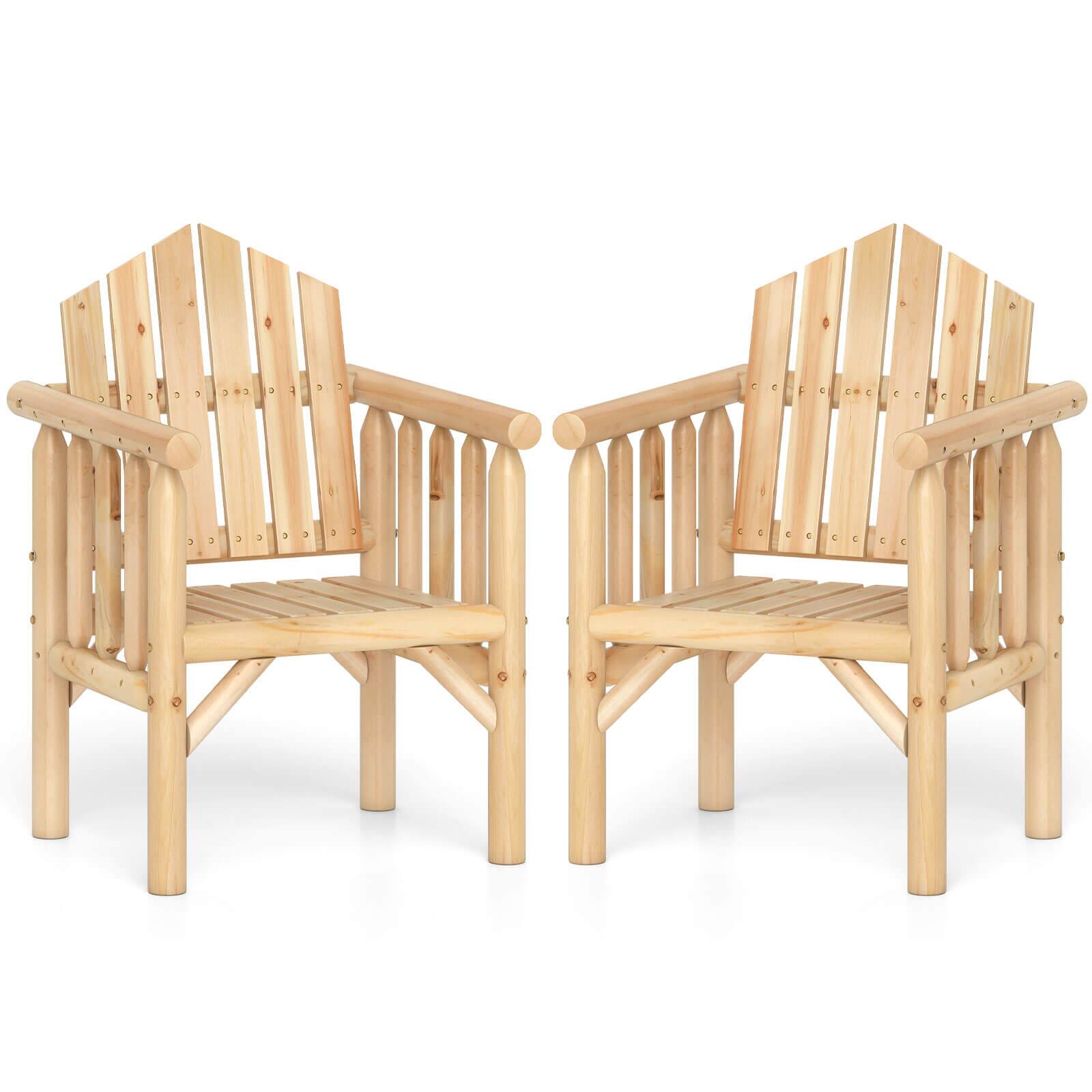 Front. Costway - Costway 2 PCS Outdoor Wood Armchair with Armrests and Reclined High Backrest for Porch - Natural.