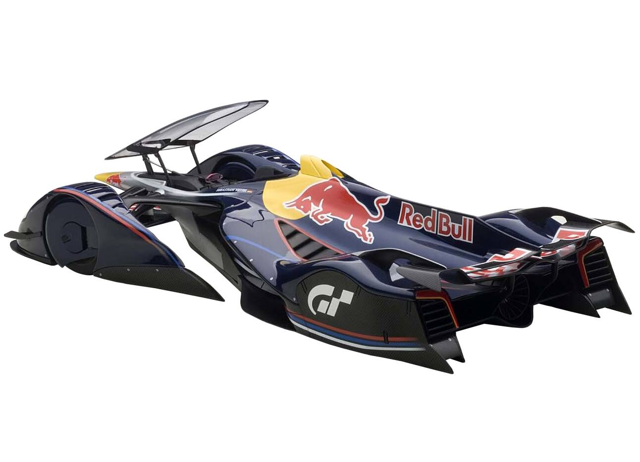 Angle. Autoart - Red Bull X2014 Fan Car Red Bull Color Sebastian Vettel 1/18 Model Car by Autoart - Red,Blue,Yellow.