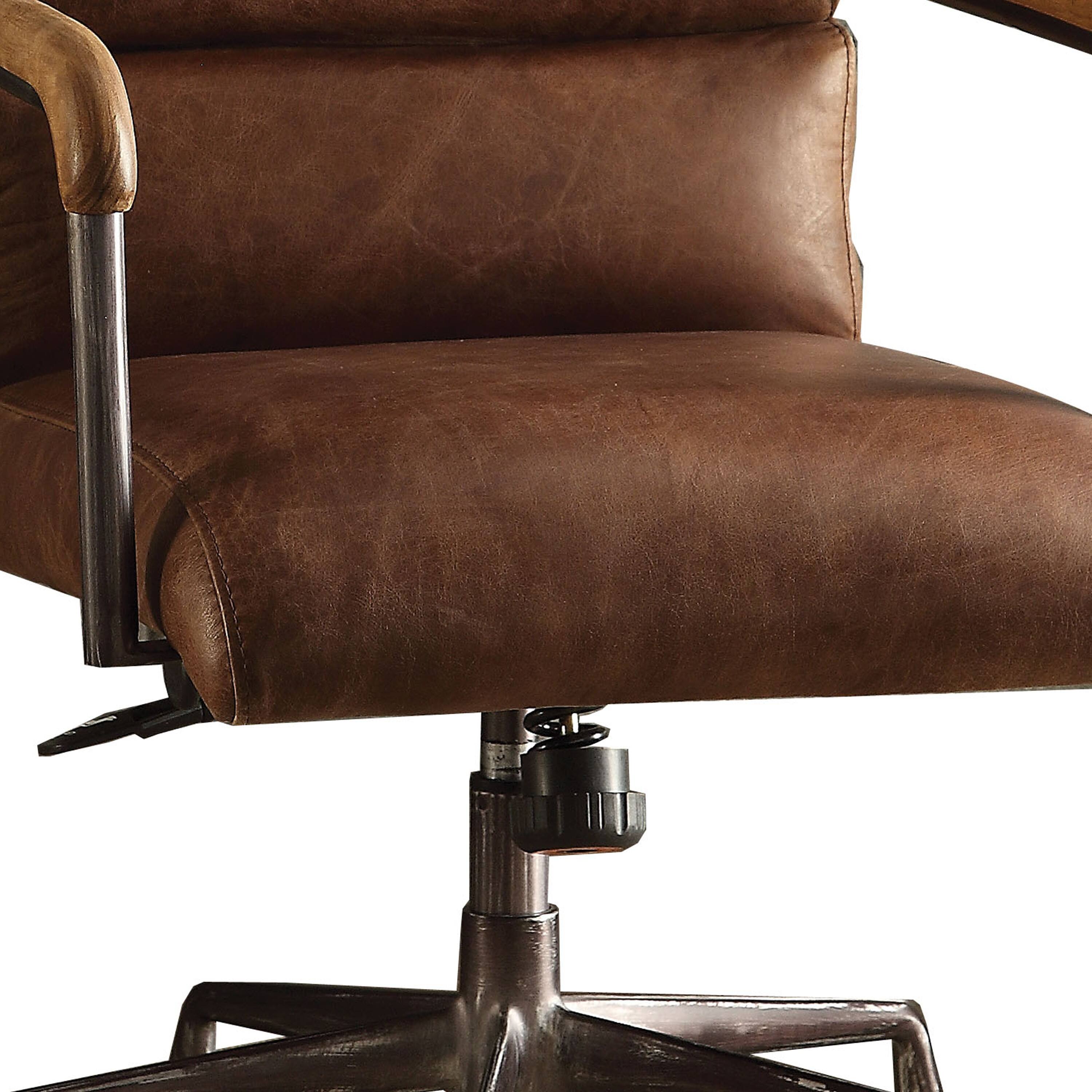 Alt View 2. Manhattan Lane - Metal & Top Grain Leather Executive Office Chair - Brown.