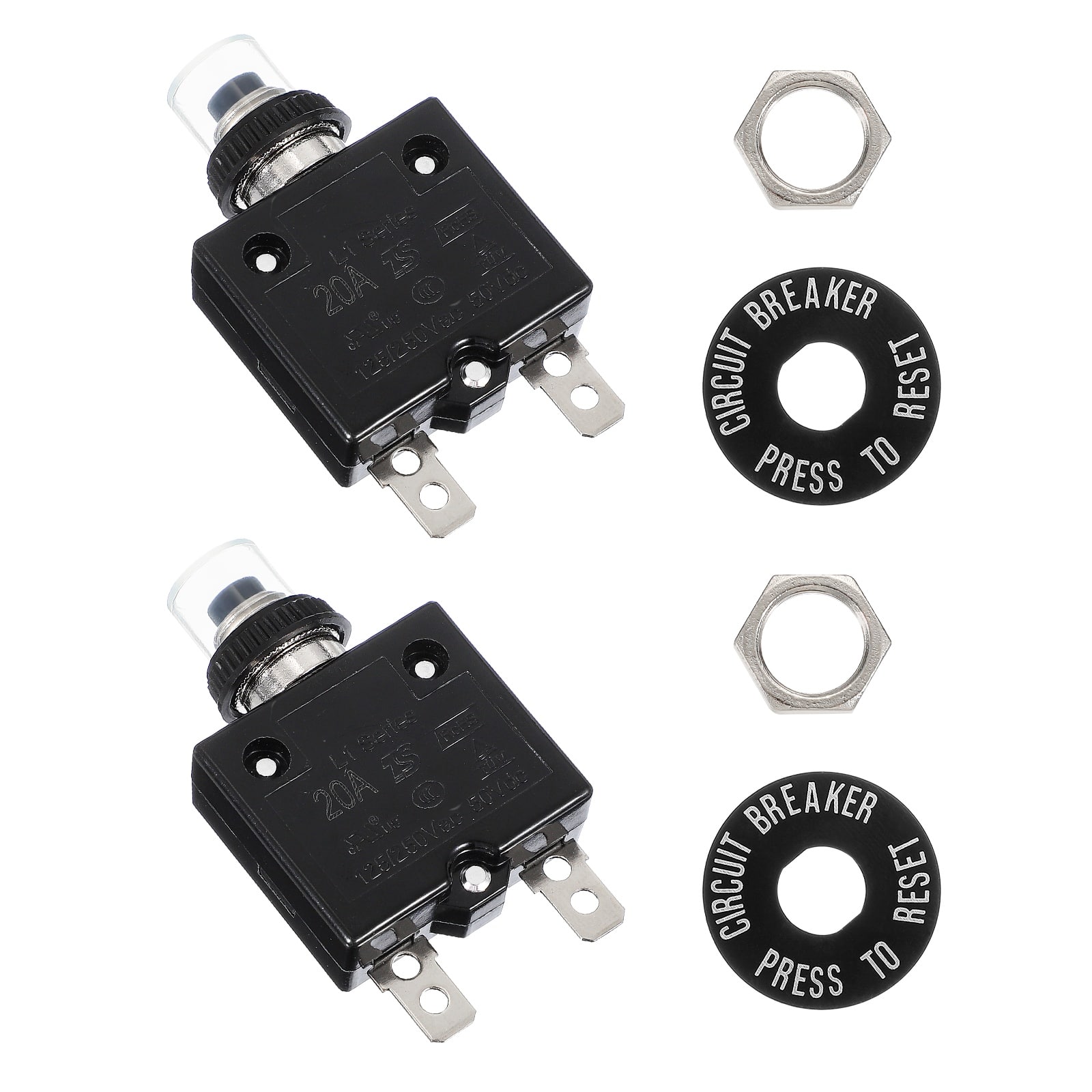 Unique Bargains - 2pcs 20A Push Circuit Breaker, 125/250V AC,50V DC, Manual Reset Thermal Overload Protector with Waterproof Caps - Black price history on PriceWatchPro