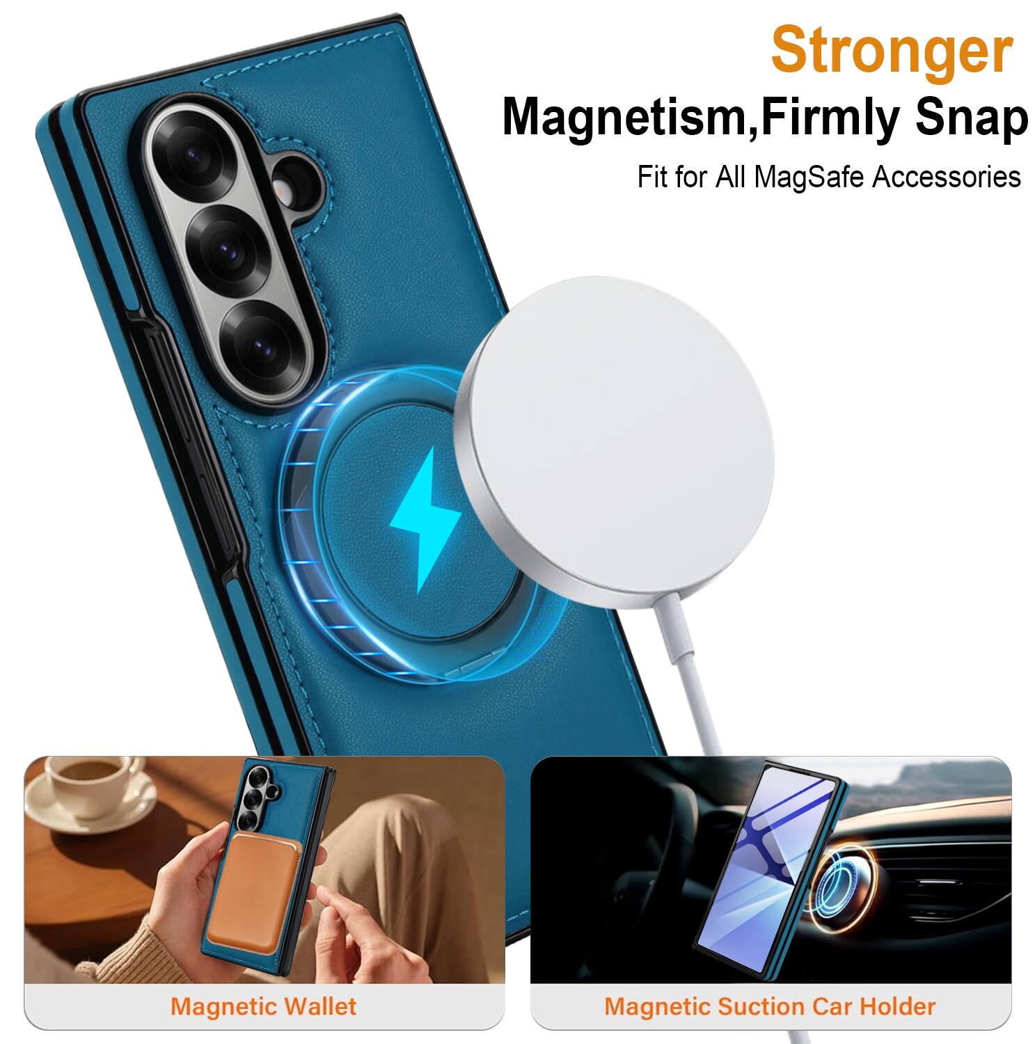 Stronger Magnetism, Firmly Snap Fit for All MagSafe Accessories

- Magnetic Wallet
- Magnetic Suction Car Holder