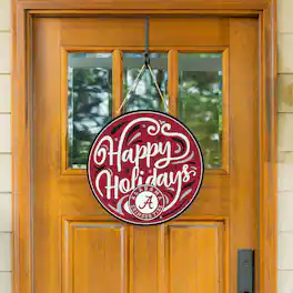 Evergreen Enterprises - Alabama Crimson Tide 18" Happy Holidays Wooden Round Door Sign - Multicolor