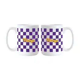 Logo Brands - Minnesota Vikings 2-Pack 15oz. Checkered Wordmark Mug Set - Multicolor