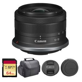 Canon - RF-S 10-18mm f/4.5-6.3 IS STM Lens (6262C002) + 64GB Card + Camera Bag - Black