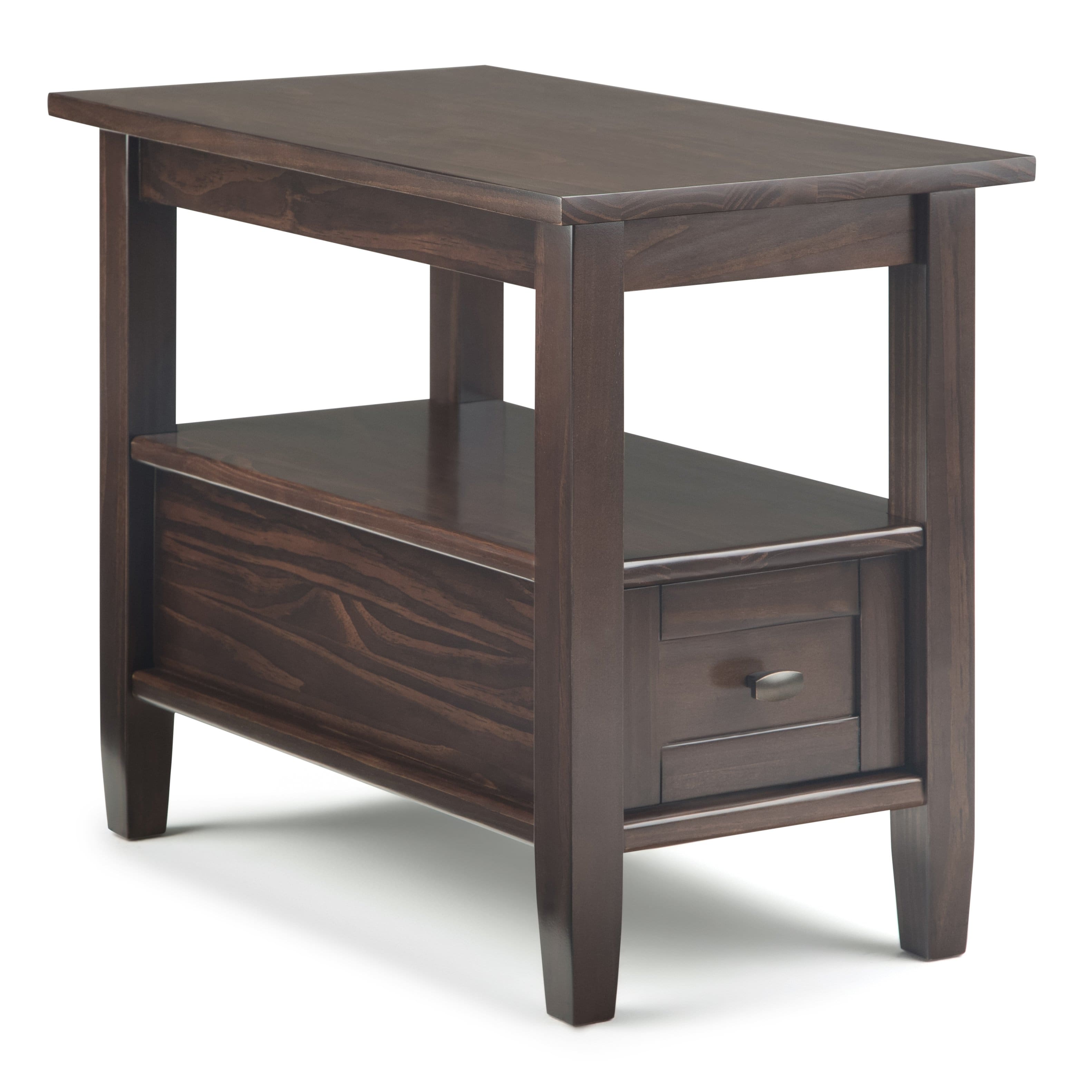 Front. Simpli Home - Warm Shaker Narrow Side Table - Tobacco Brown.