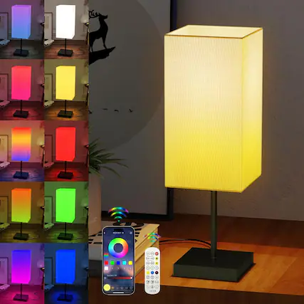 Front. The Best Inks - Black Table Lamp Bulb Smart Modern LED metal Bedside Bedroom Lamps Nightstand Decoration Colorful with - Black Square.