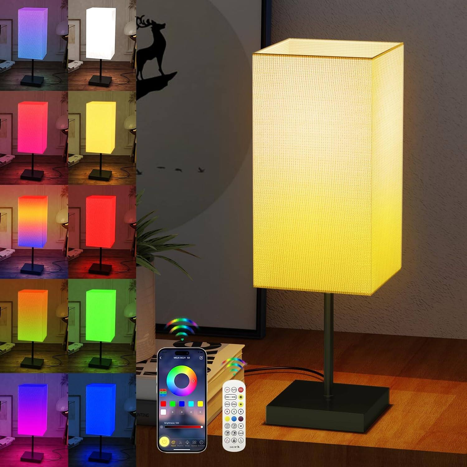 Front. The Best Inks - Black Table Lamp Bulb Smart Modern LED metal Bedside Bedroom Lamps Nightstand Decoration Colorful with - Black Square.