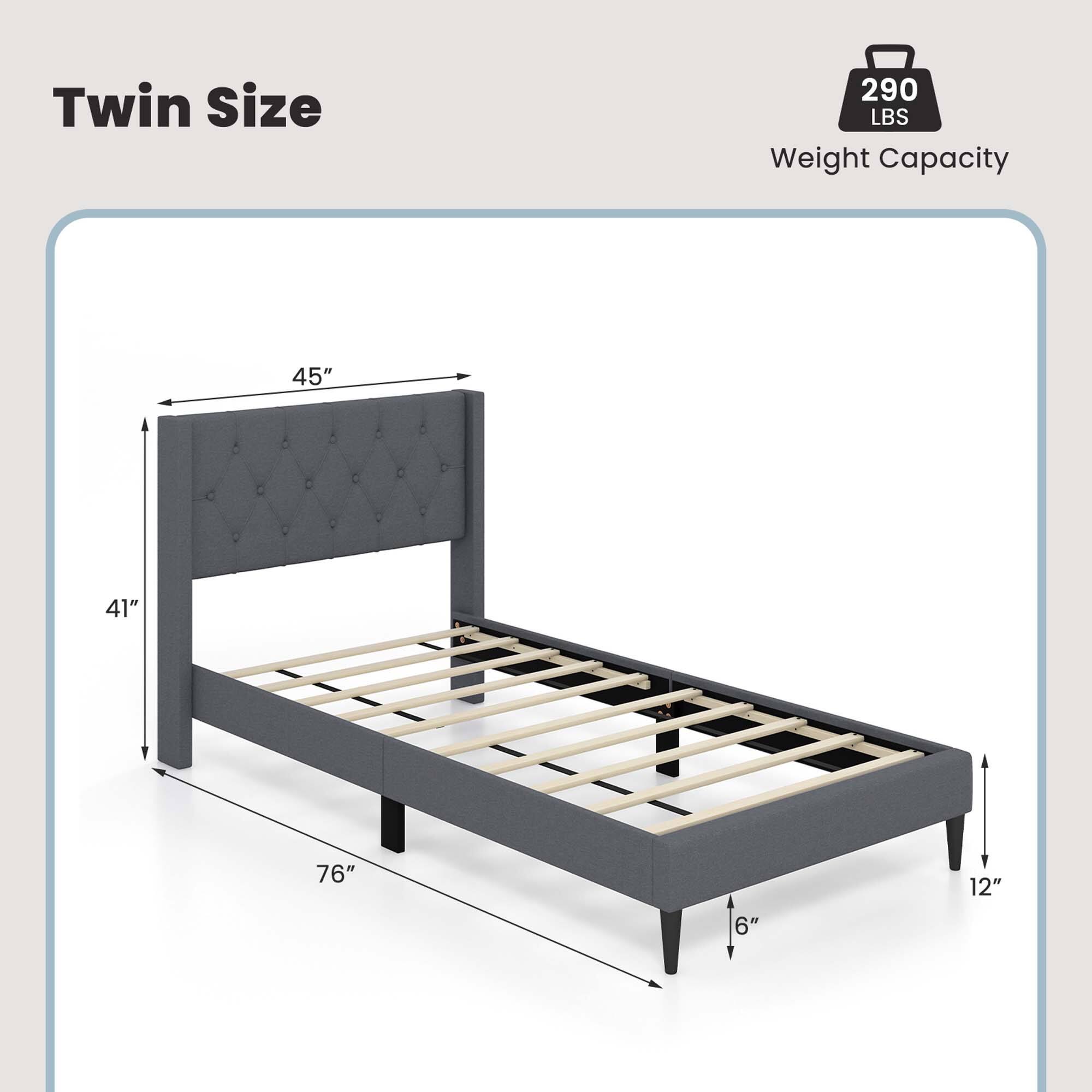 Twin Size  
Weight Capacity: 290 LBS  

Dimensions:  
- Length: 76"  
- Width: 45"  
- Height: 41"  
- Height from floor: 6"  
- Height from floor to top: 12"