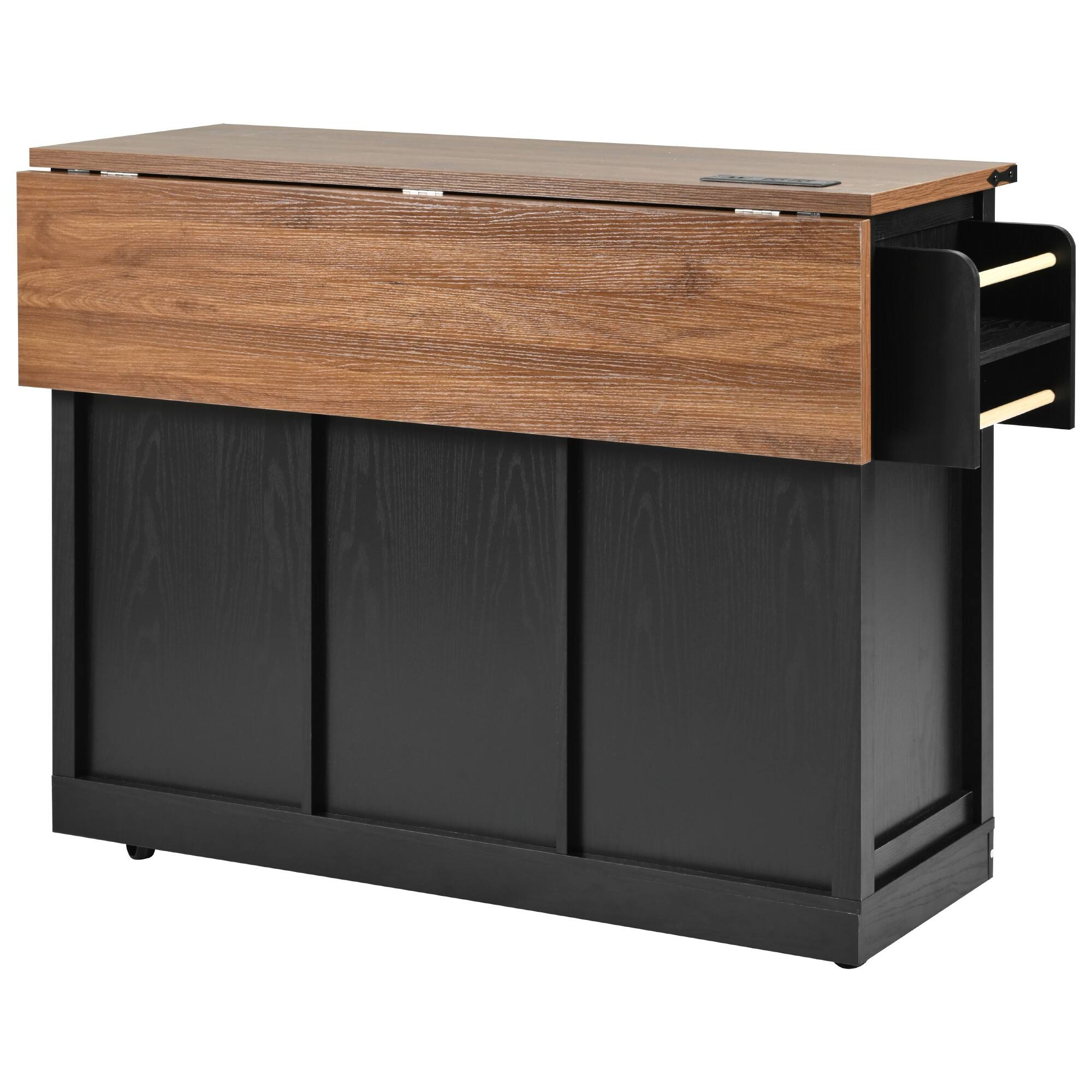 Alt View 6. Forest'nSky - 53.7" Black Farmhouse Kitchen Cart on Wheels with Power Strip, Barn Door Storage - Black.