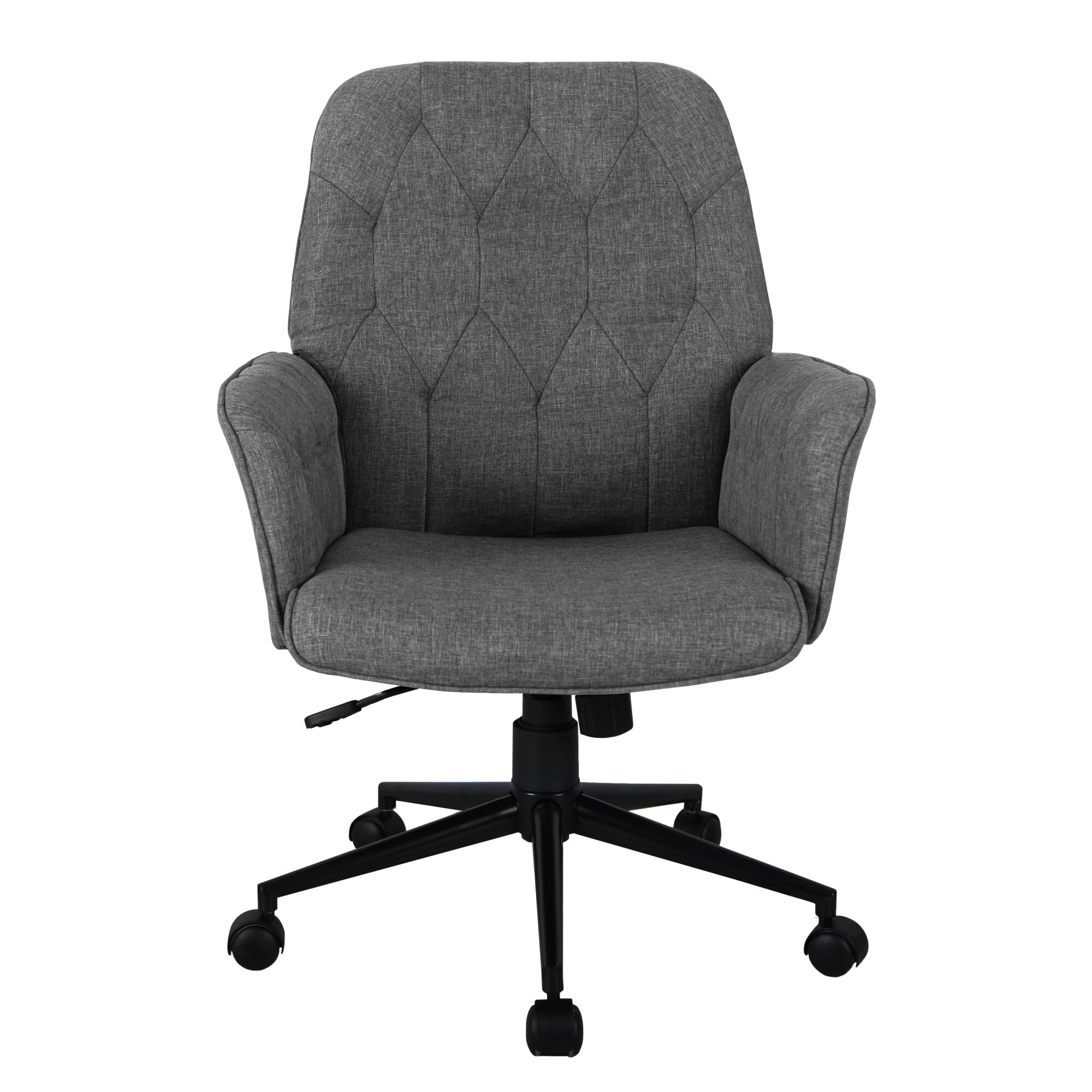 Alt View 2. GOODSILO - Modern Upholstered Tufted Office Chair with Fixed Arms for Home and Workspace Ergonomics - Gray.
