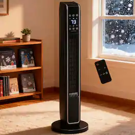 Breezary - Portable Tower Space Heater with Remote, Oscillating Ceramic Heater, 3 Modes, Thermostat & 8H Timer for Indoor Use - Black Space Heater